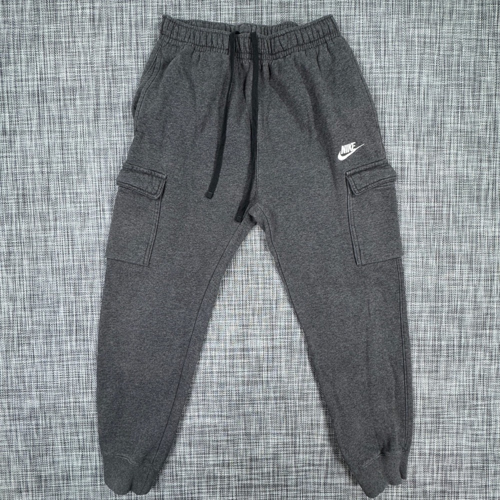 Nike Club Fleece Cargo Jogger Pants Mens Small Gray Cotton Blend Drawstring